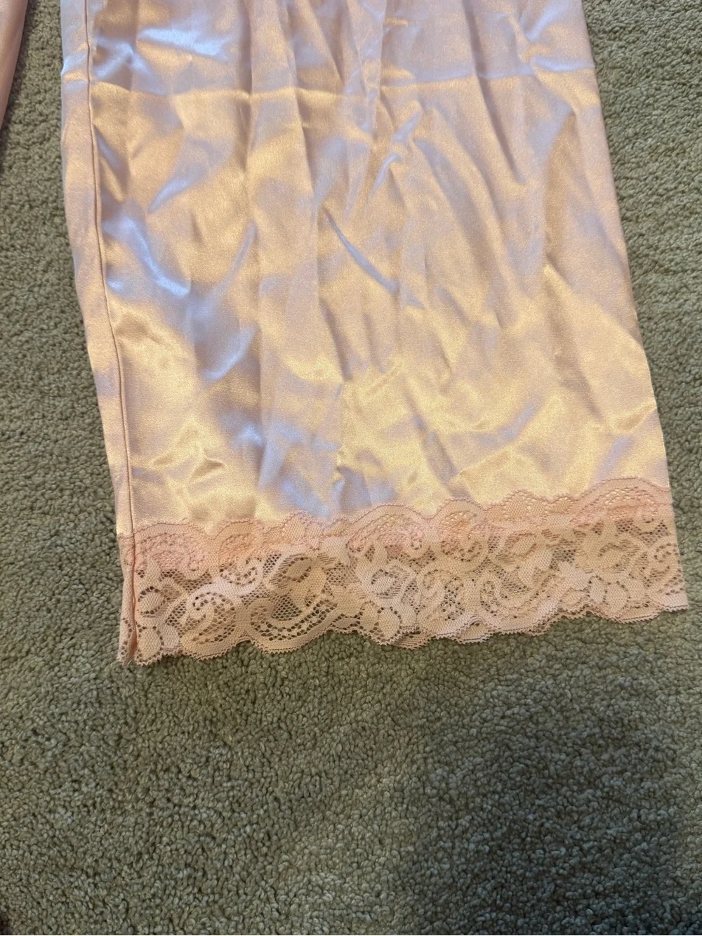 Women's Pink Satin Lace Trim Pajama Set -M